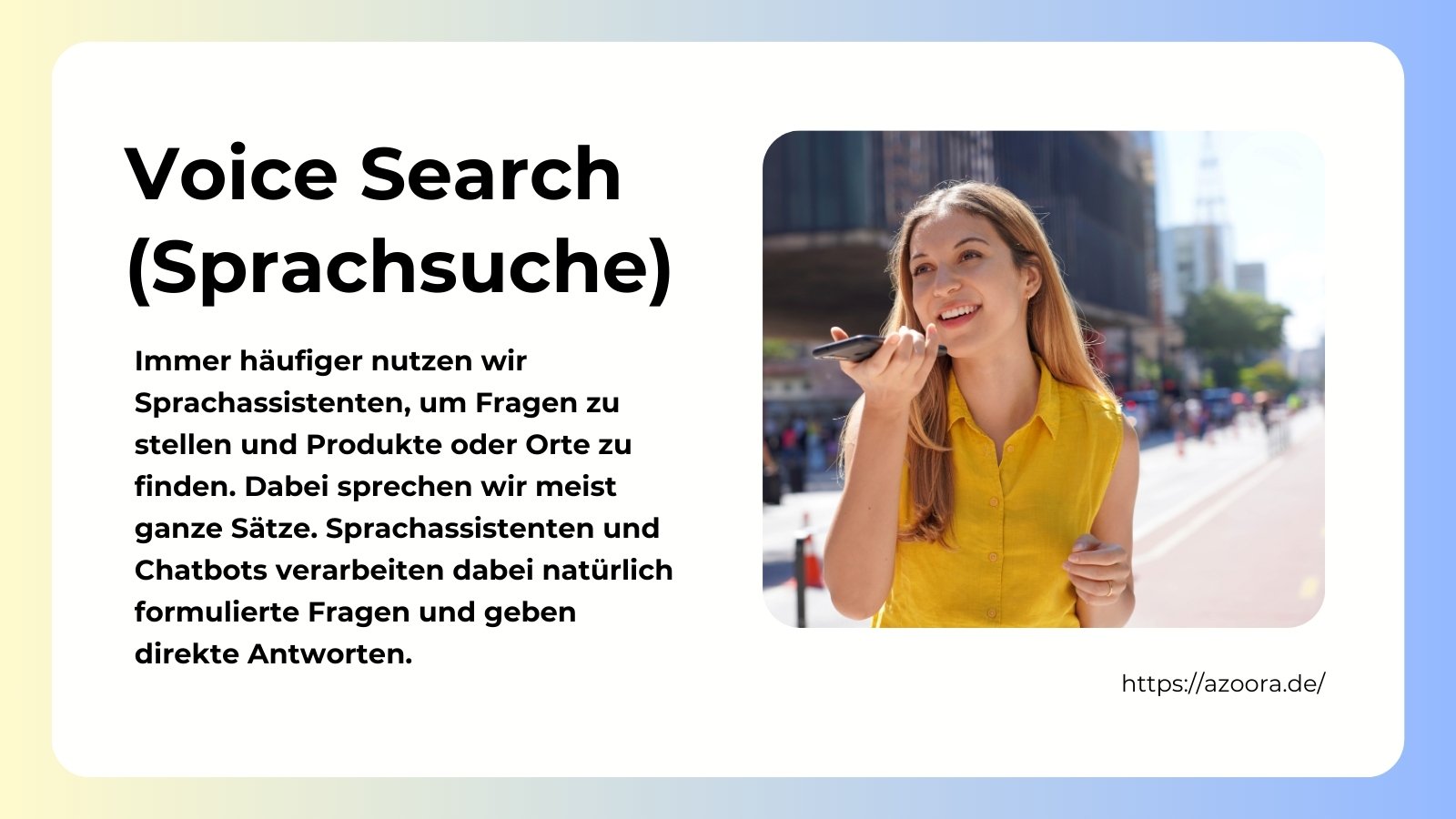 SEO ChatGPT - Voice Search (Sprachsuche) -Auch ChatGPT kannst Du mittels Sprachfunktion Fragen stellen: Es verarbeitet natürlich formulierte Fragen und gibt direkte Antworten – basierend auf den Informationen, die es online findet. - Ein Beitrag von azoora - WordPress Agentur Leipzig