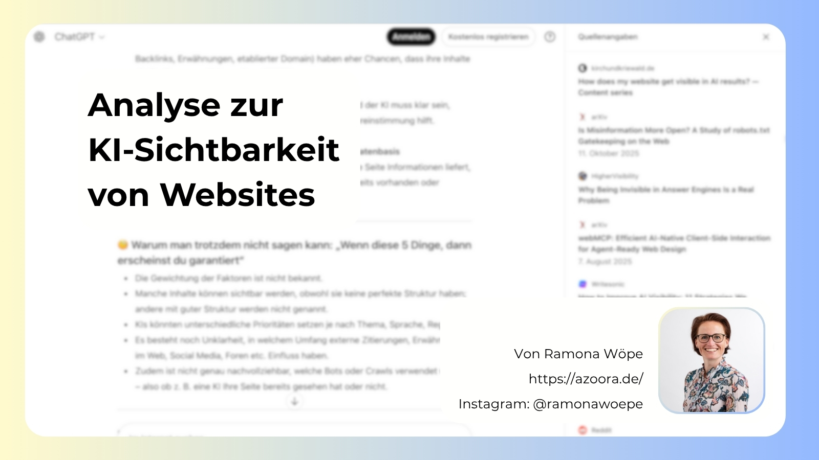 Screenshot einer Suchoberfläche mit KI-generierter Antwort und Quellenverweisen – Symbolbild für Sichtbarkeit von Websites in ChatGPT, Perplexity und Google AI Overviews.